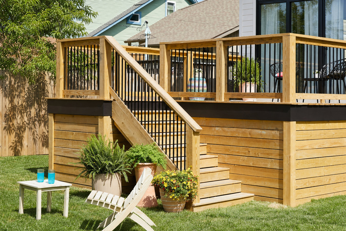Pressure-treated wood deck construction in Tulare, CA